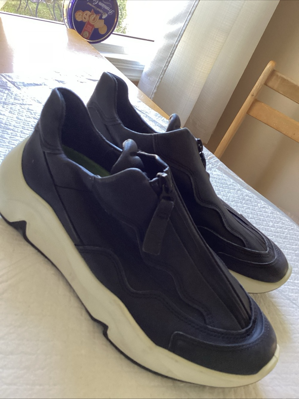 Ecco Black Zip-Front Slip-On Sneakers with White Sole
